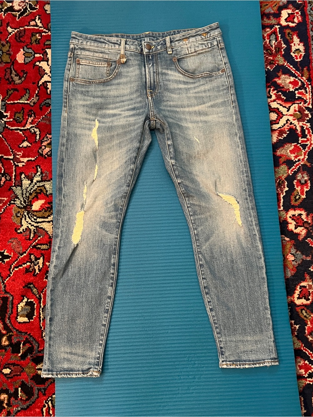R13 “Boy Skinny” Light Wash Distressed Jeans